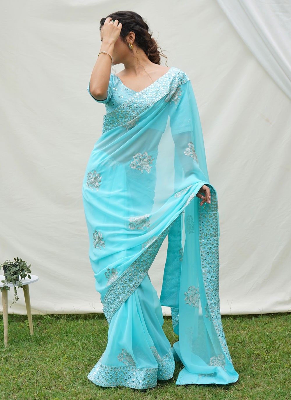 Classic Border Work Georgette Saree - S4186