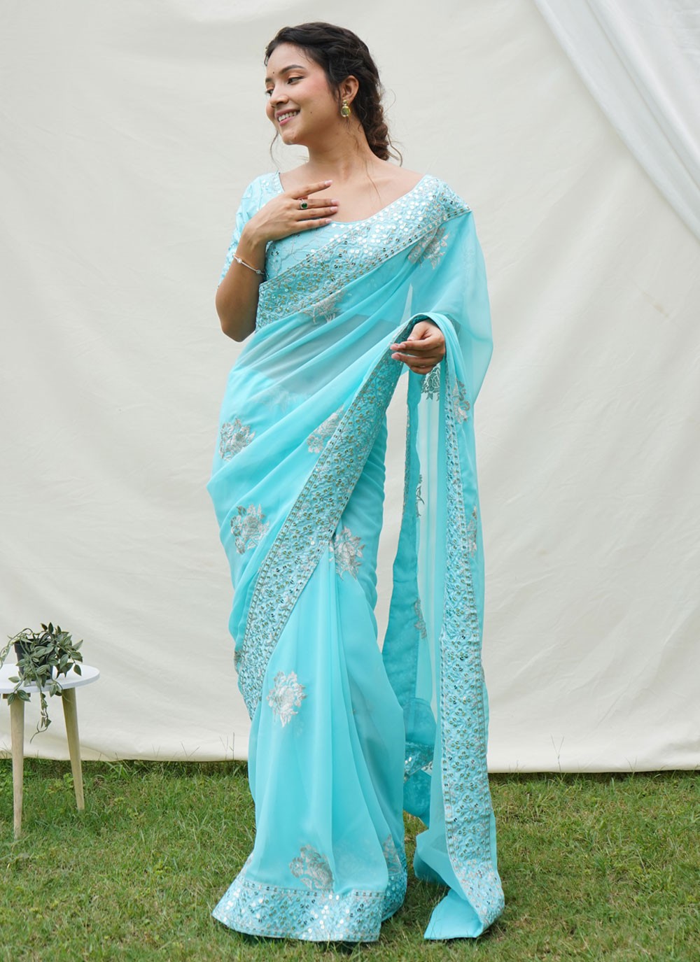 Classic Border Work Georgette Saree - S4186