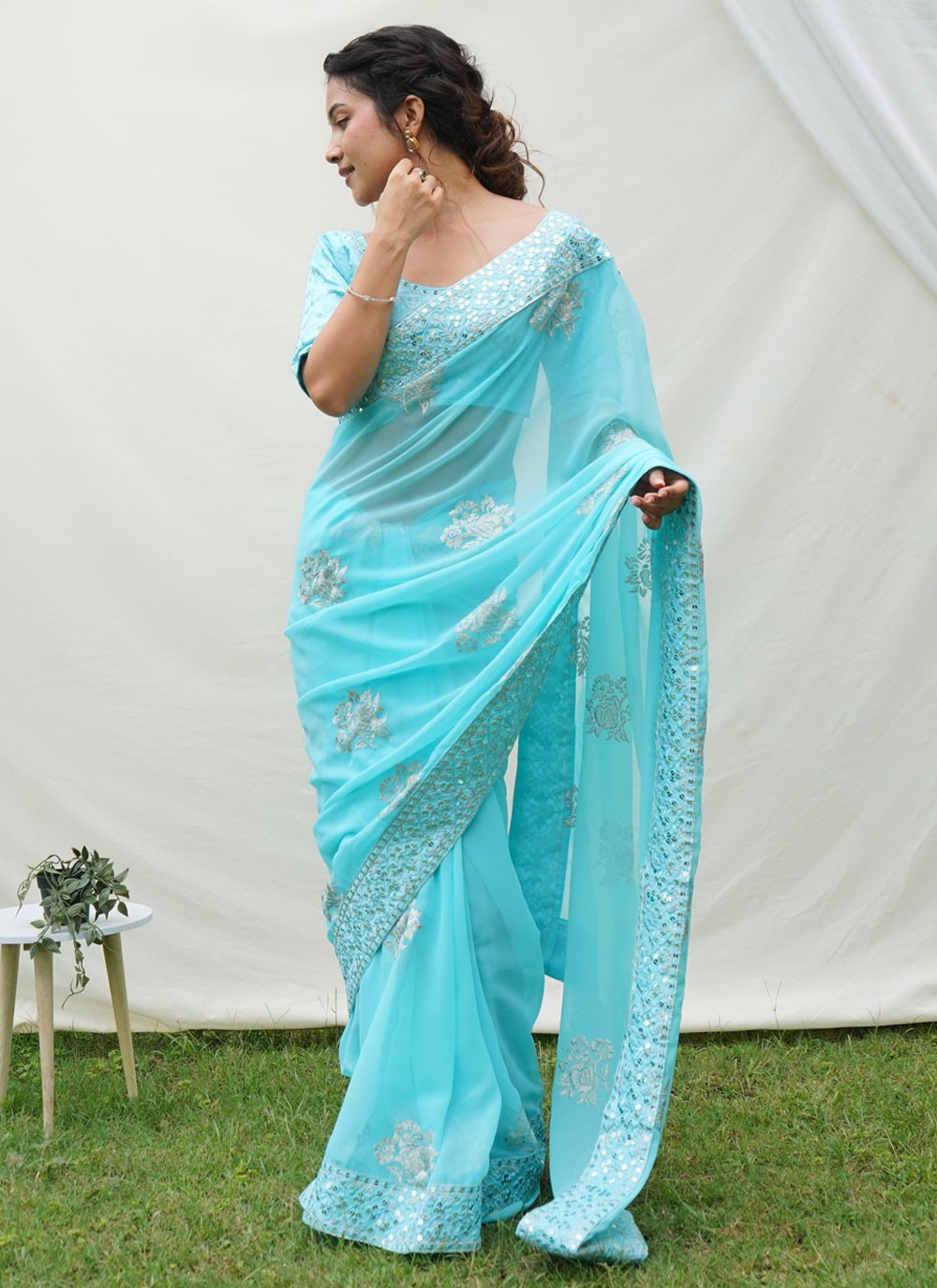 Classic Border Work Georgette Saree - S4186