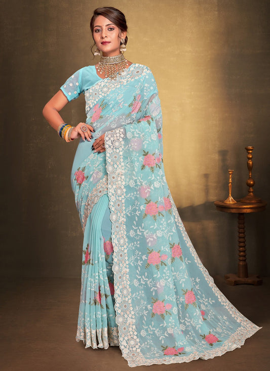 Classic Embroidered Georgette Saree - S4044