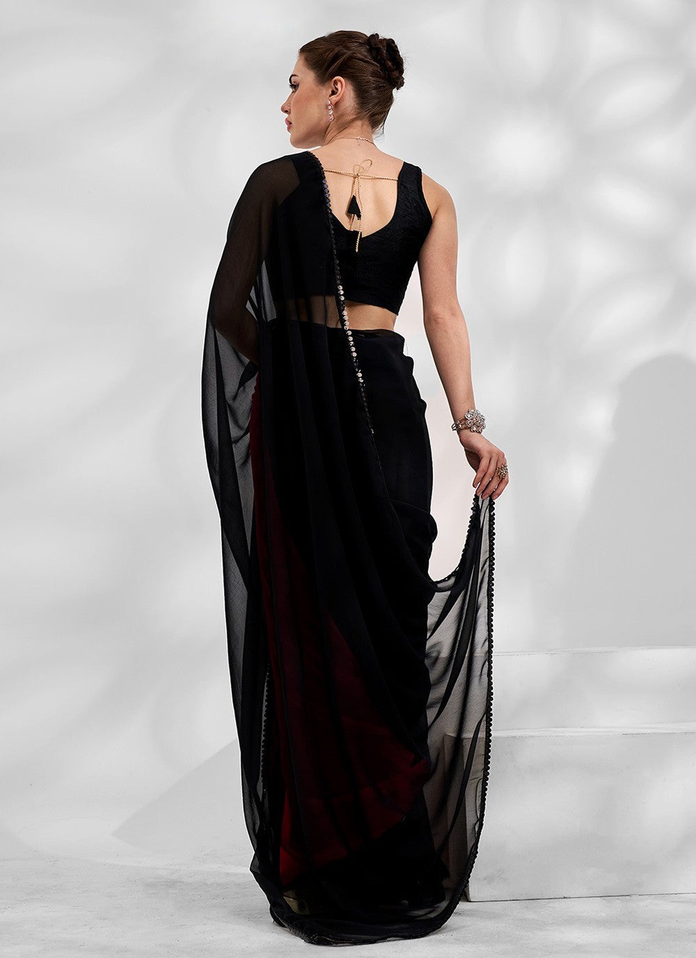 Classic Border Work Chiffon, Satin Saree - S5283