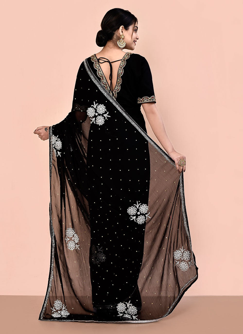 Contemporary Hand Embroidery Georgette Saree - S5499