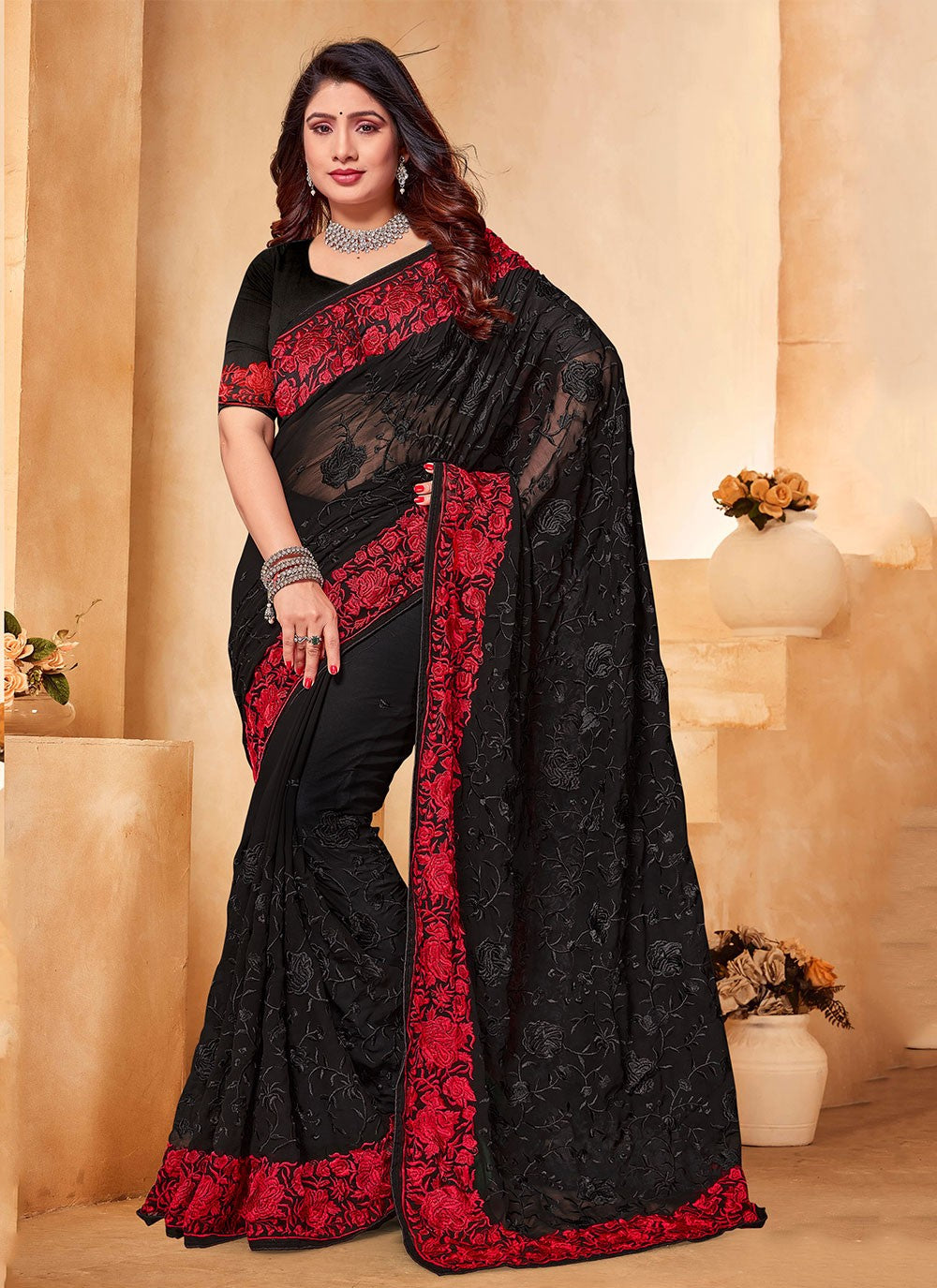 Classic Embroidered Georgette Saree - S6262