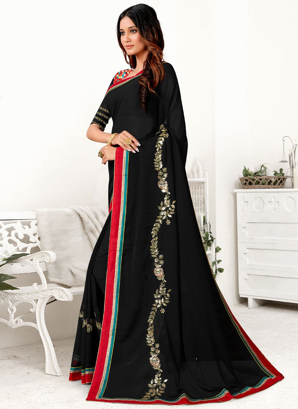 Classic Border Work Georgette Saree - S2919