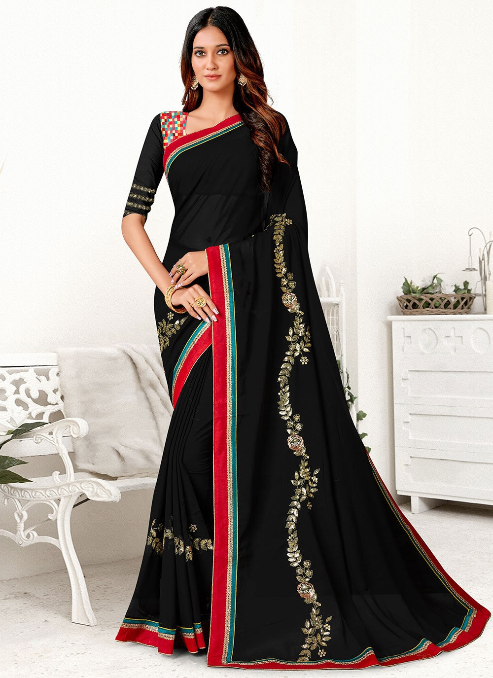 Classic Border Work Georgette Saree - S2919