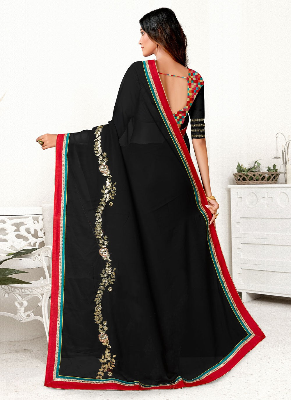 Classic Border Work Georgette Saree - S2919