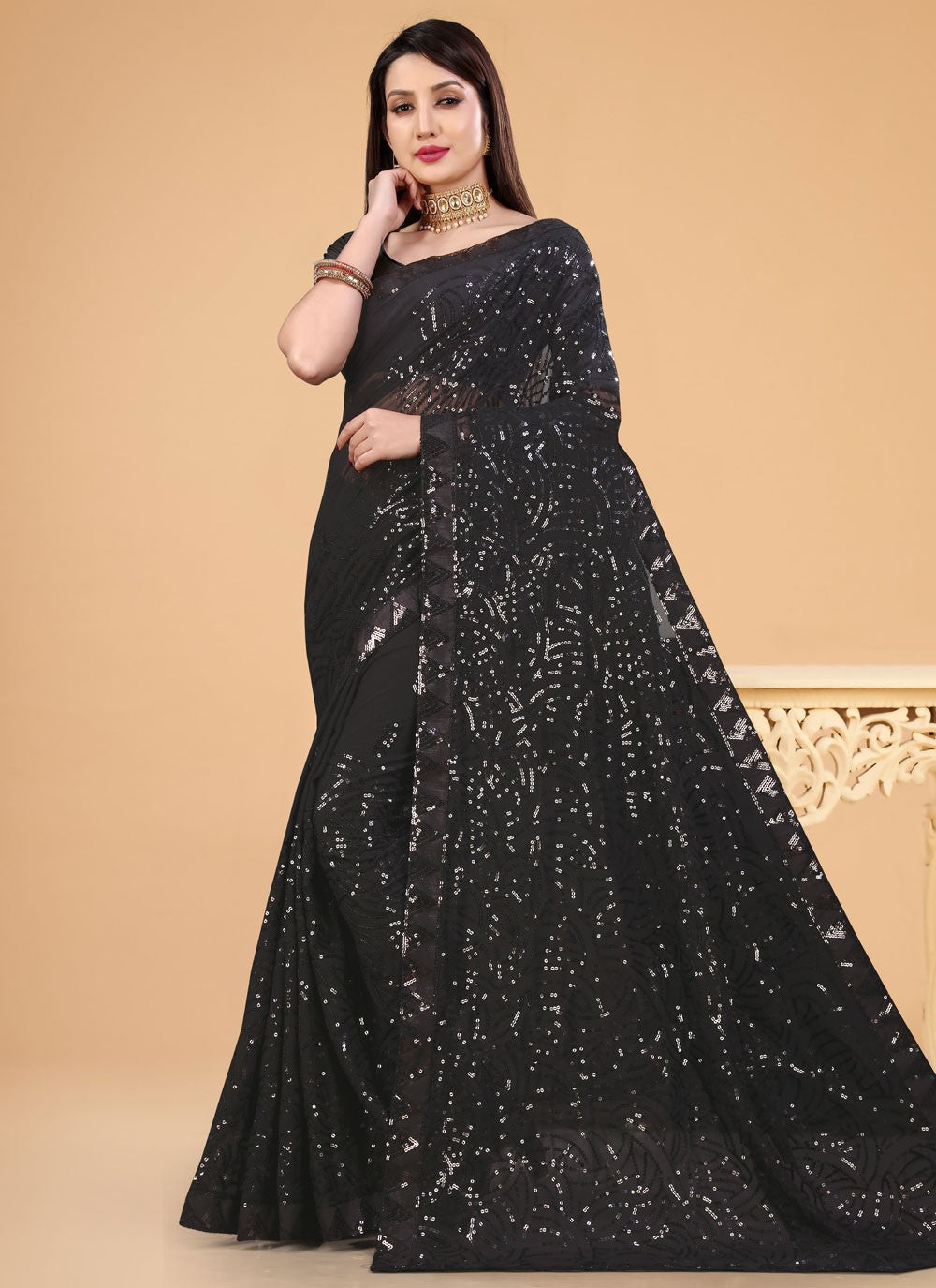 Classic Sequins Georgette Saree - S2897