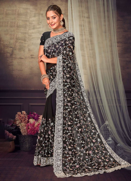 Trendy Embroidered Georgette Saree - S4200