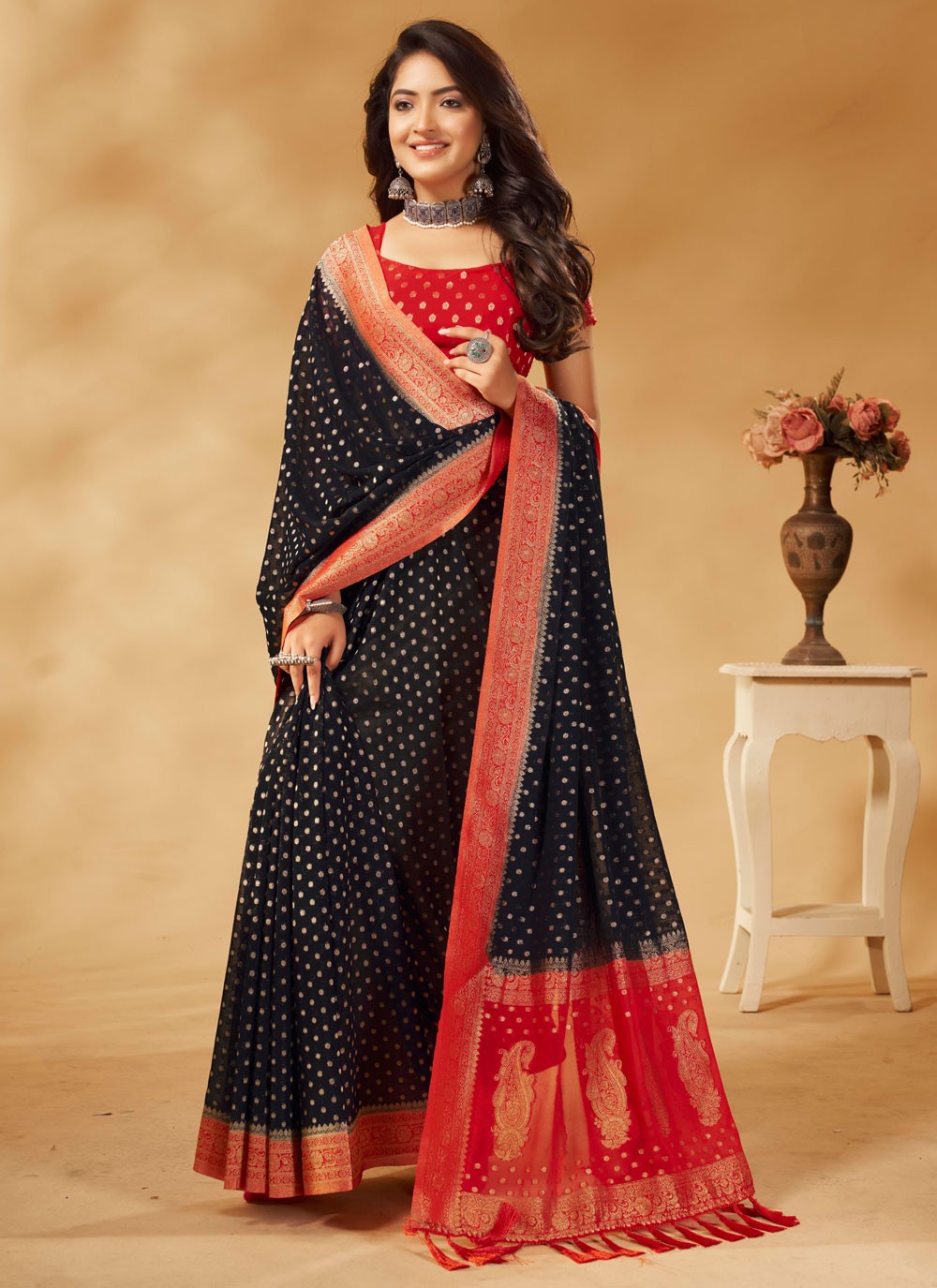 Contemporary Woven Georgette Saree - S4125