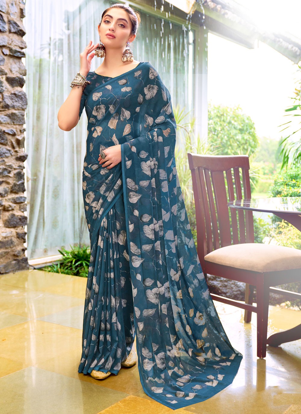 Classic Digital Print Georgette, Weight Less Saree - S9179