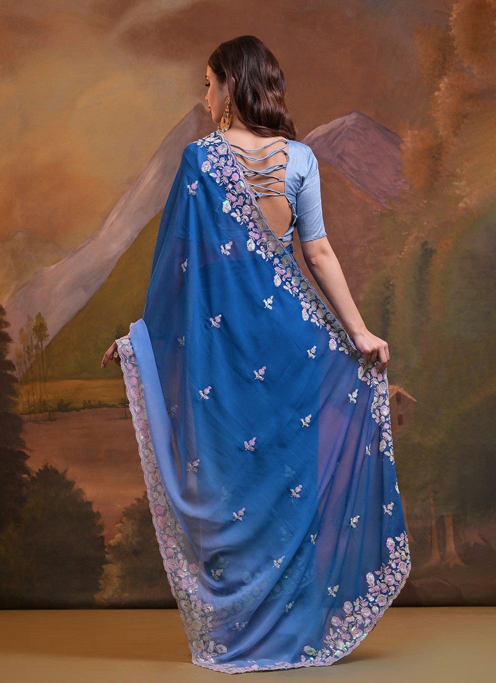 Classic Embroidered Georgette Saree - S6514