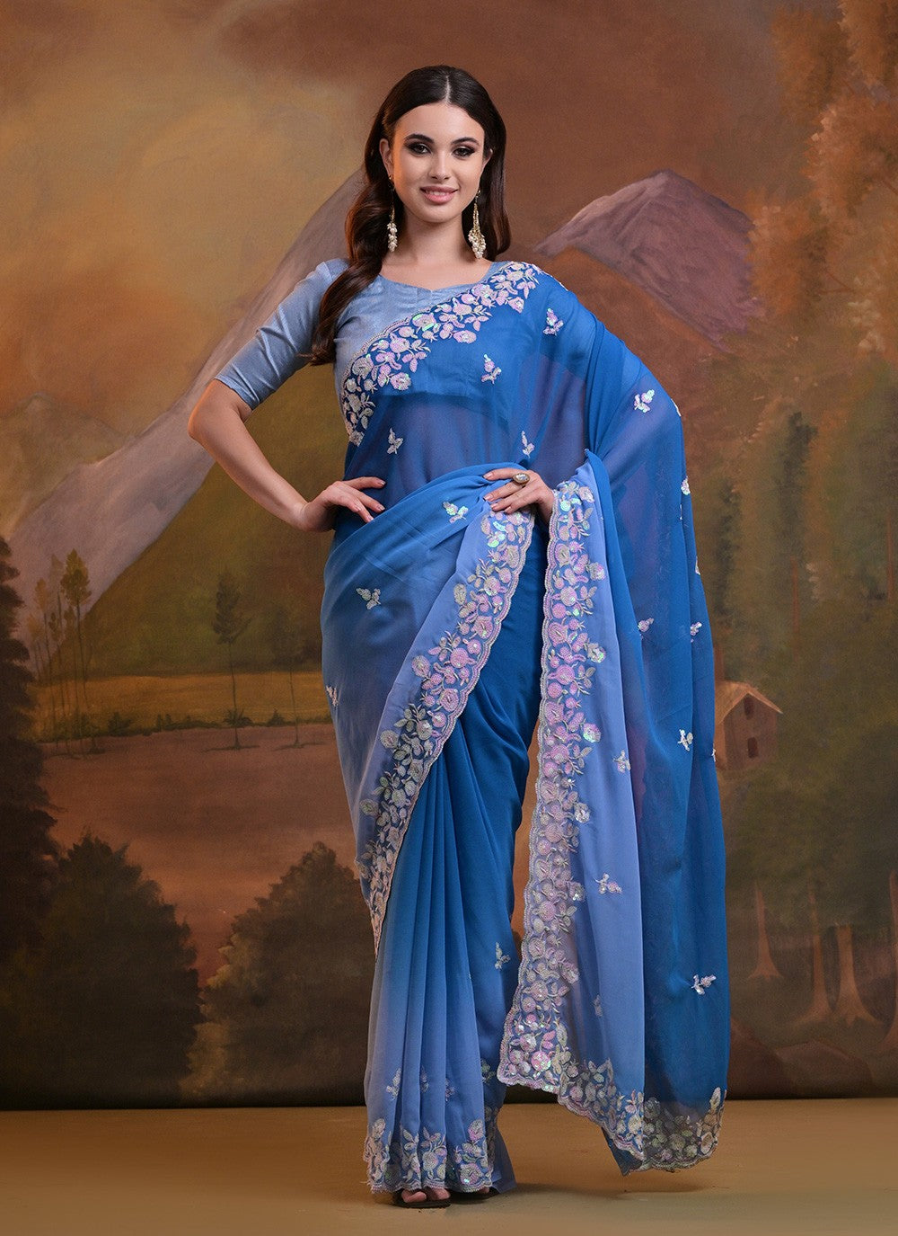 Classic Embroidered Georgette Saree - S6514