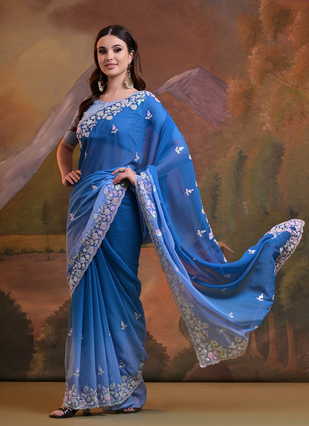 Classic Embroidered Georgette Saree - S6514