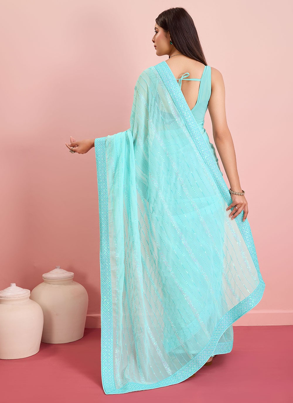 Contemporary Embroidered Georgette Saree - S6915