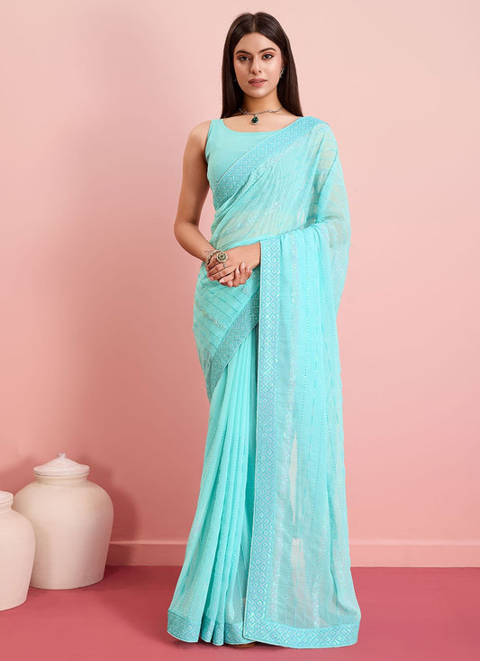 Contemporary Embroidered Georgette Saree - S6915