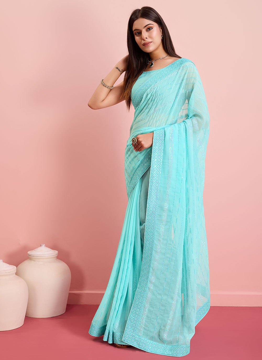 Contemporary Embroidered Georgette Saree - S6915