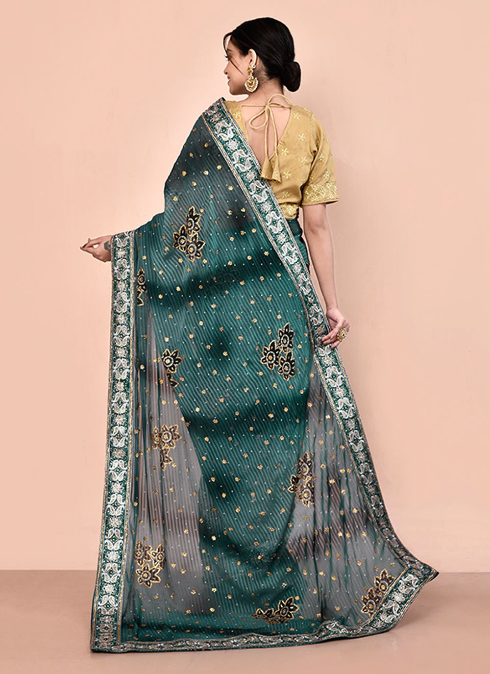 Contemporary Hand Embroidery Georgette Saree - S5499