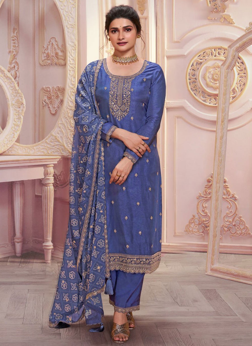 Embroidered Georgette Pant Style Suit - T4458