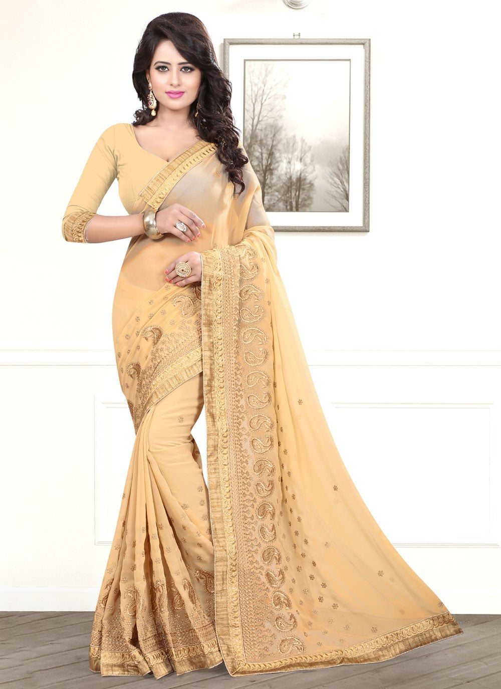 Classic Embroidered Georgette Saree - S4129