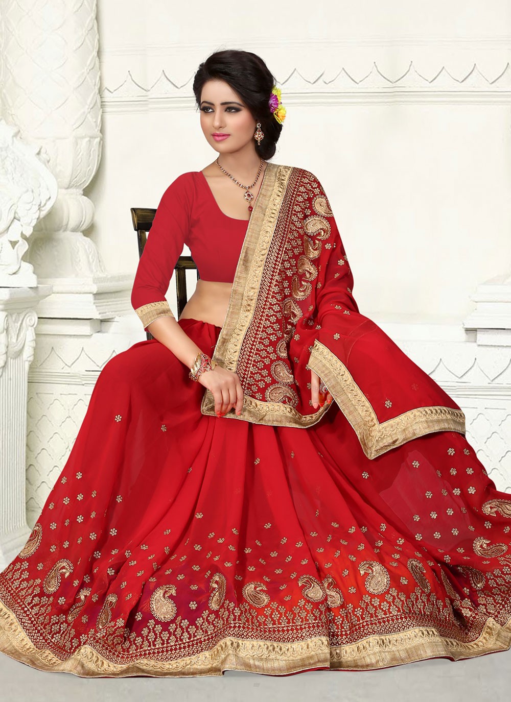 Classic Embroidered Georgette Saree - S4129