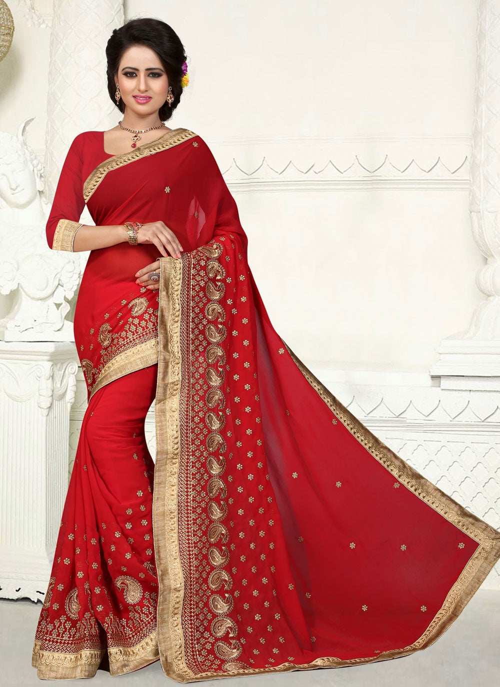 Classic Embroidered Georgette Saree - S4129