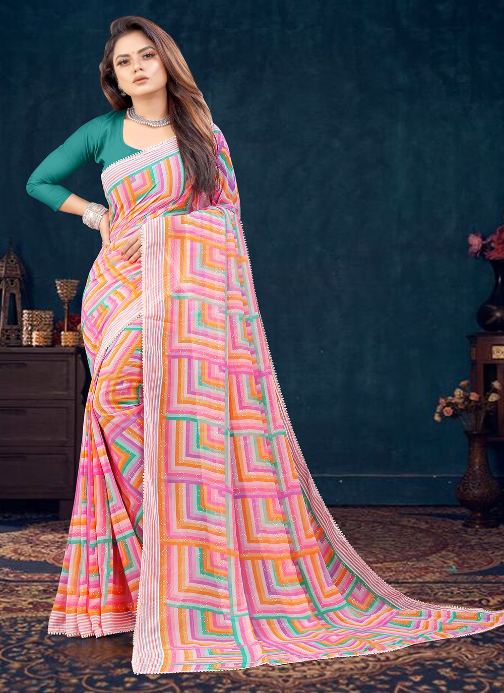 Trendy Printed Georgette Saree - S3360