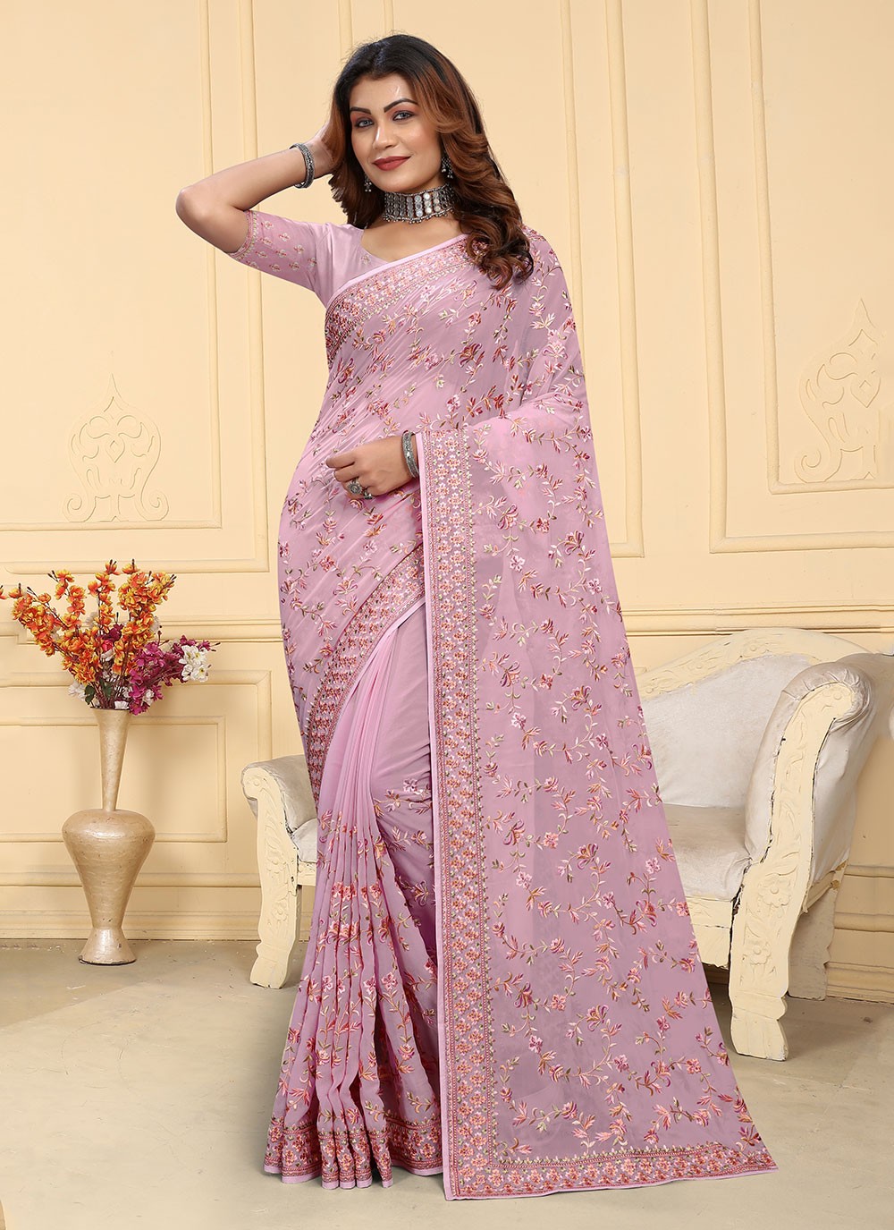 Designer Embroidered Georgette Saree - S5607