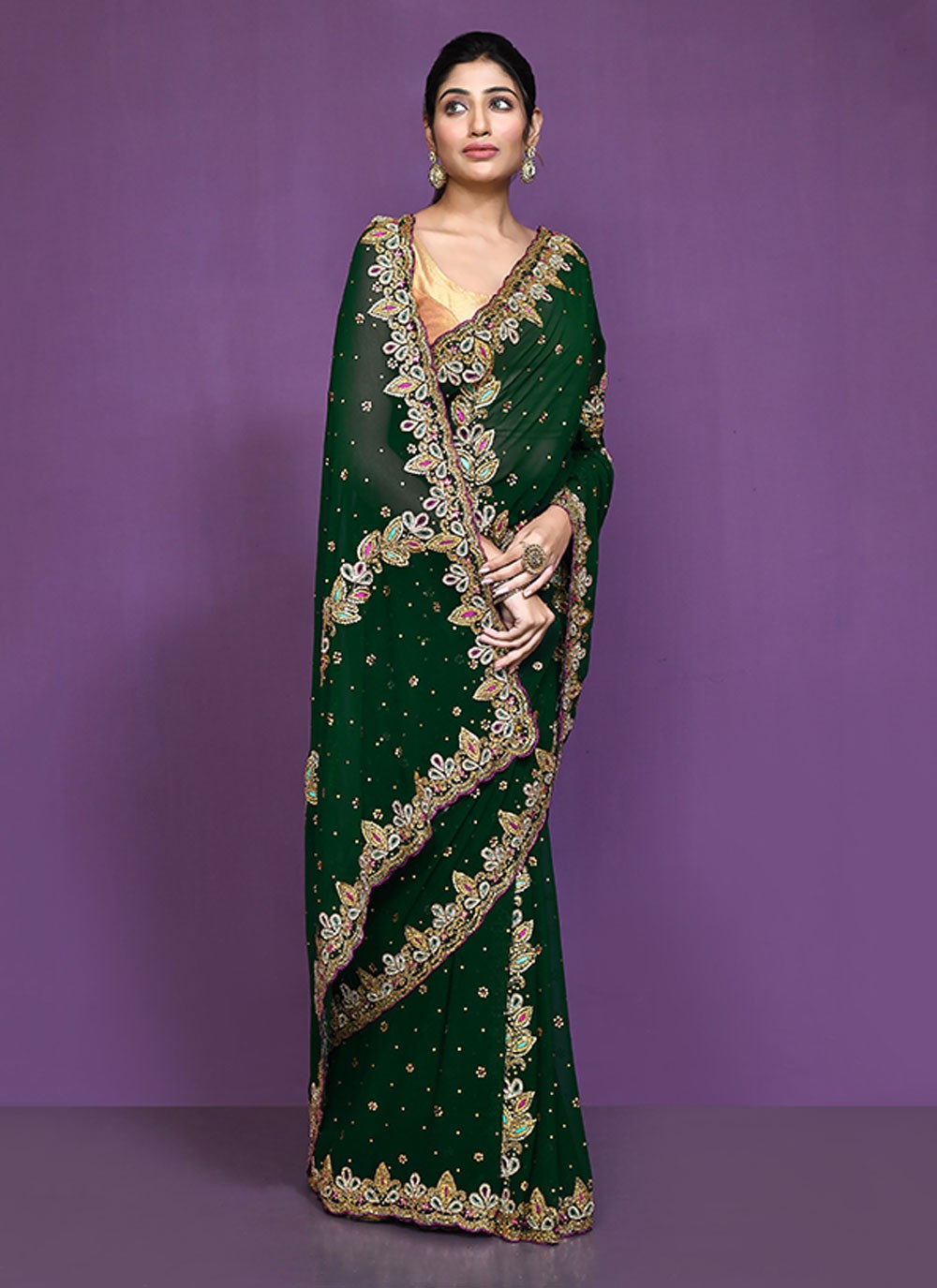 Classic Embroidered Shimmer Saree - S6521