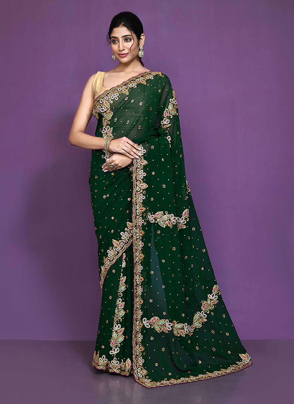 Classic Embroidered Shimmer Saree - S6521