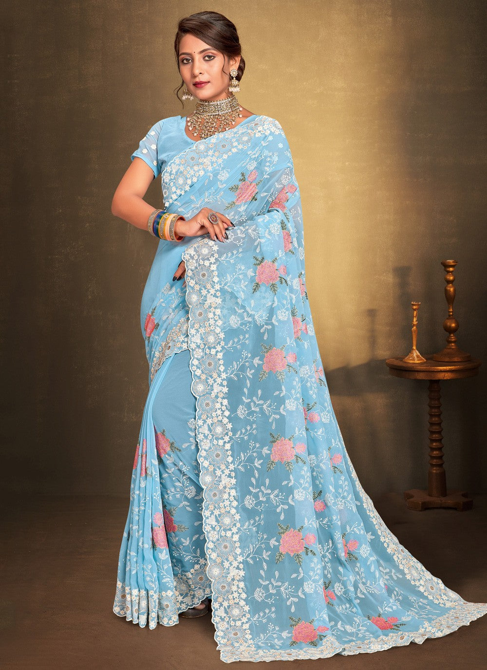 Classic Embroidered Georgette Saree - S4044