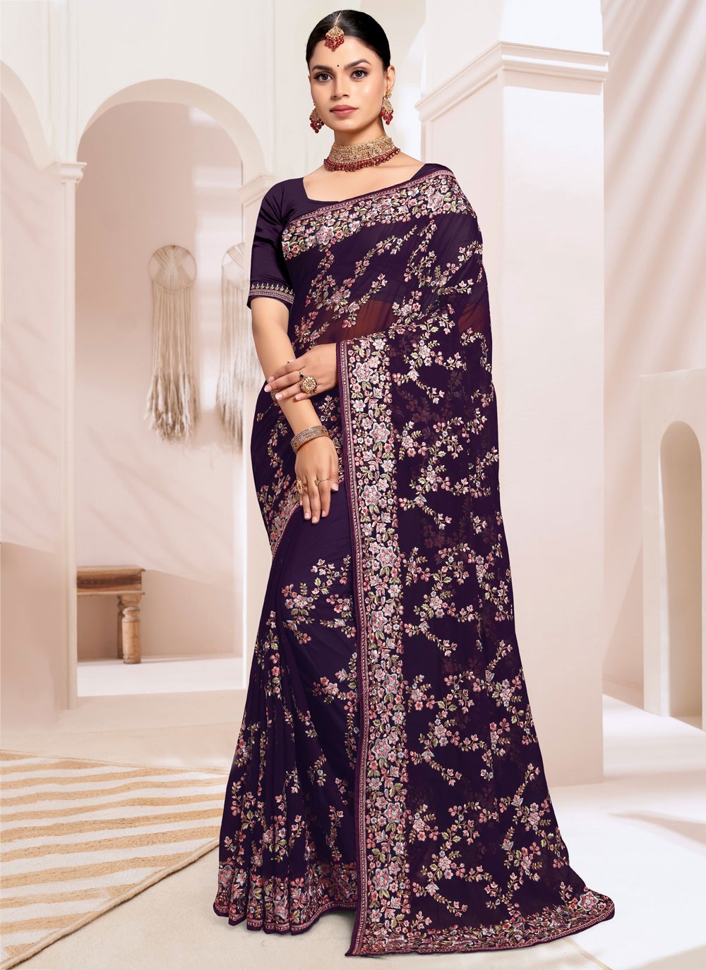 Classic Embroidered Georgette Saree - S8928