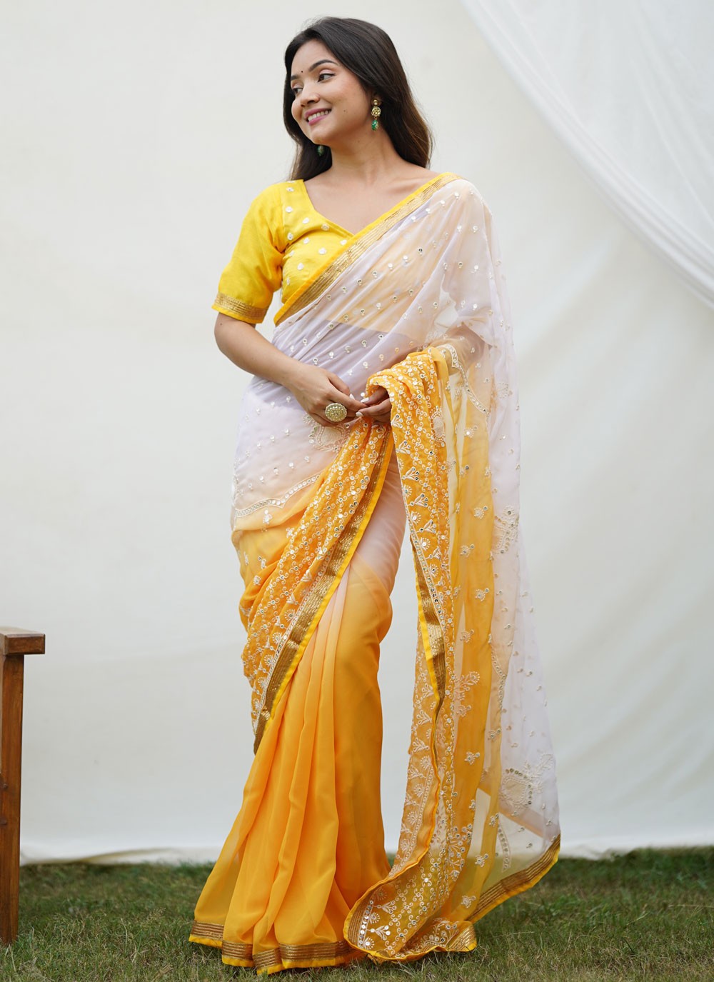 Trendy Embroidered Georgette Saree - S5884