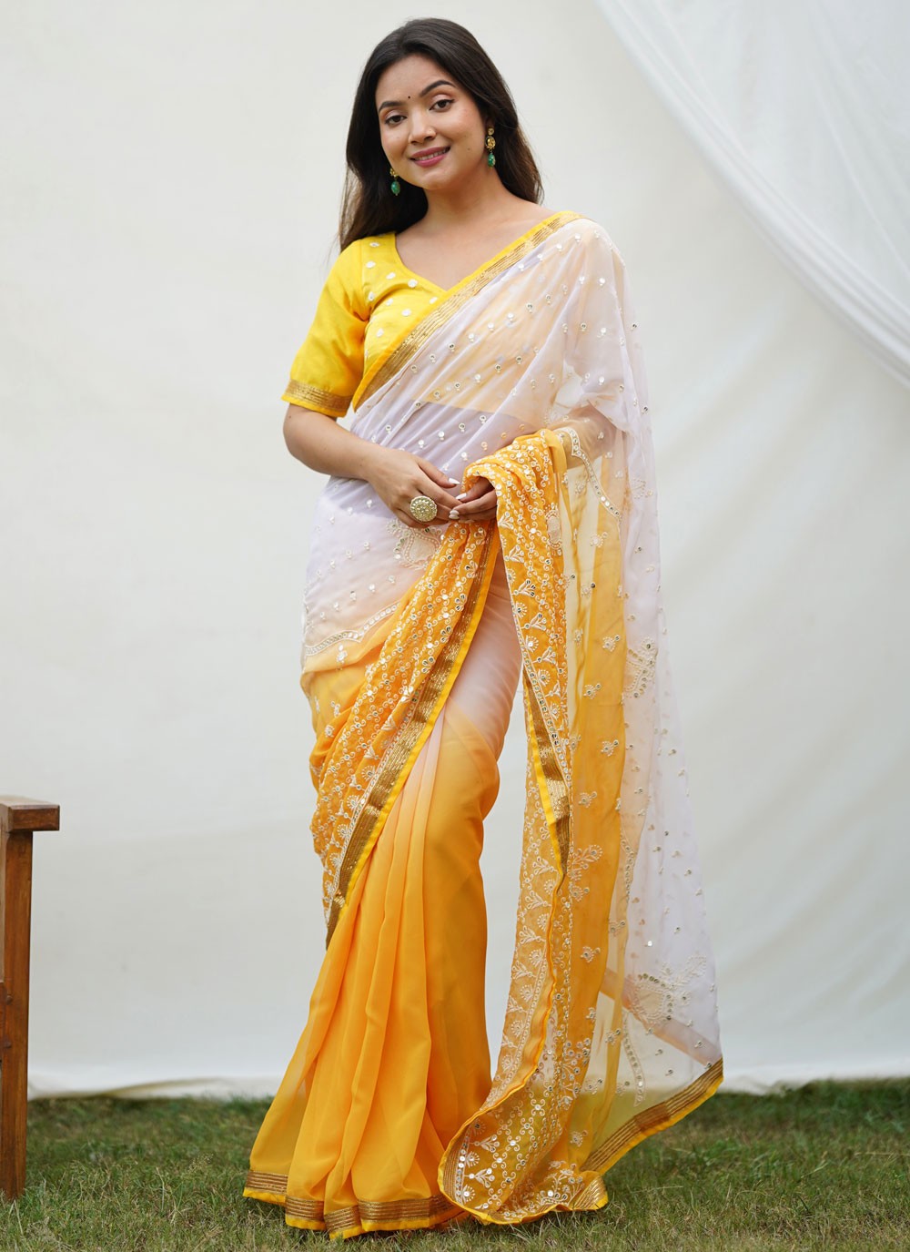 Trendy Embroidered Georgette Saree - S5884