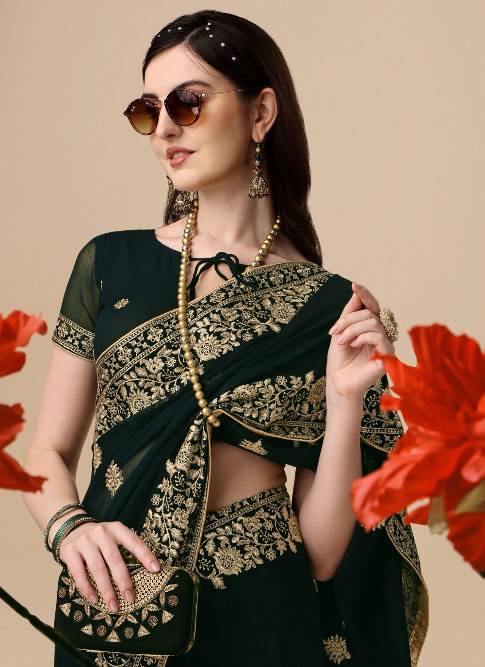 Classic Embroidered Georgette Saree - S4842