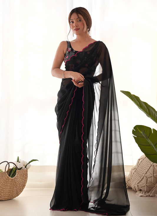 Classic Embroidered Georgette Saree - S8854