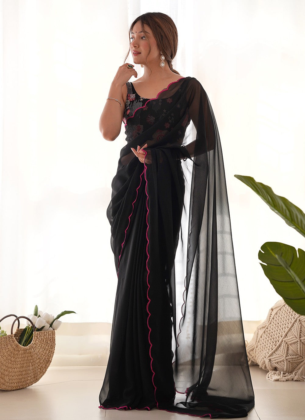 Classic Embroidered Georgette Saree - S8854