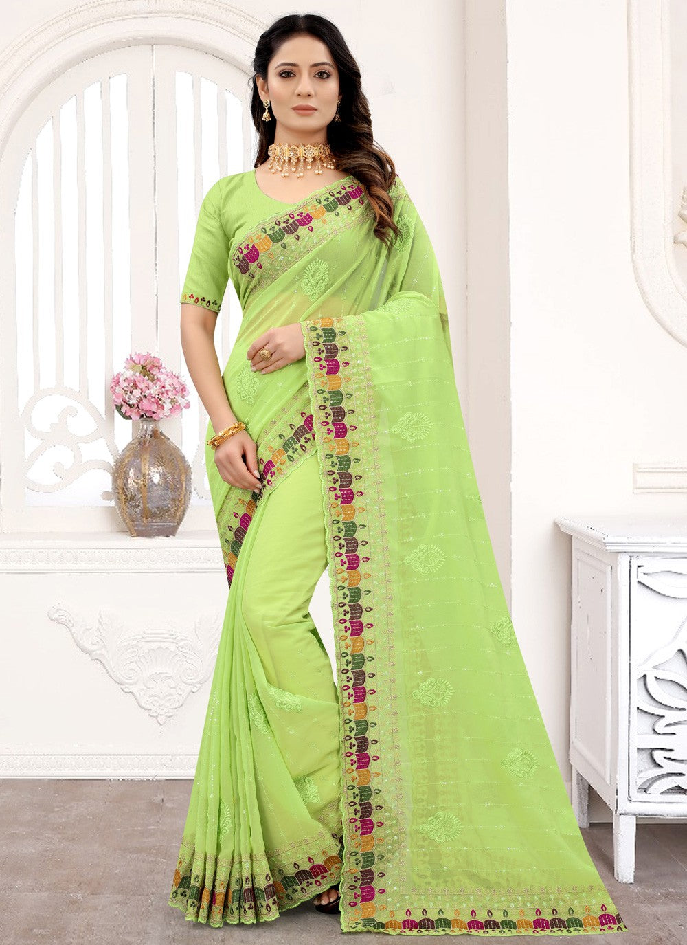 Classic Embroidered Georgette Saree - S3814