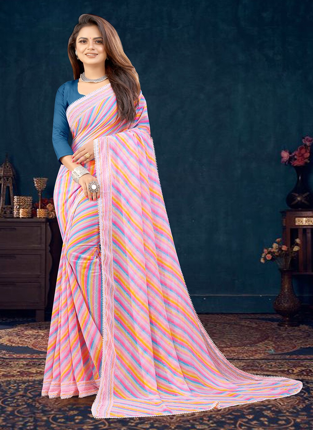 Trendy Printed Georgette Saree - S3360