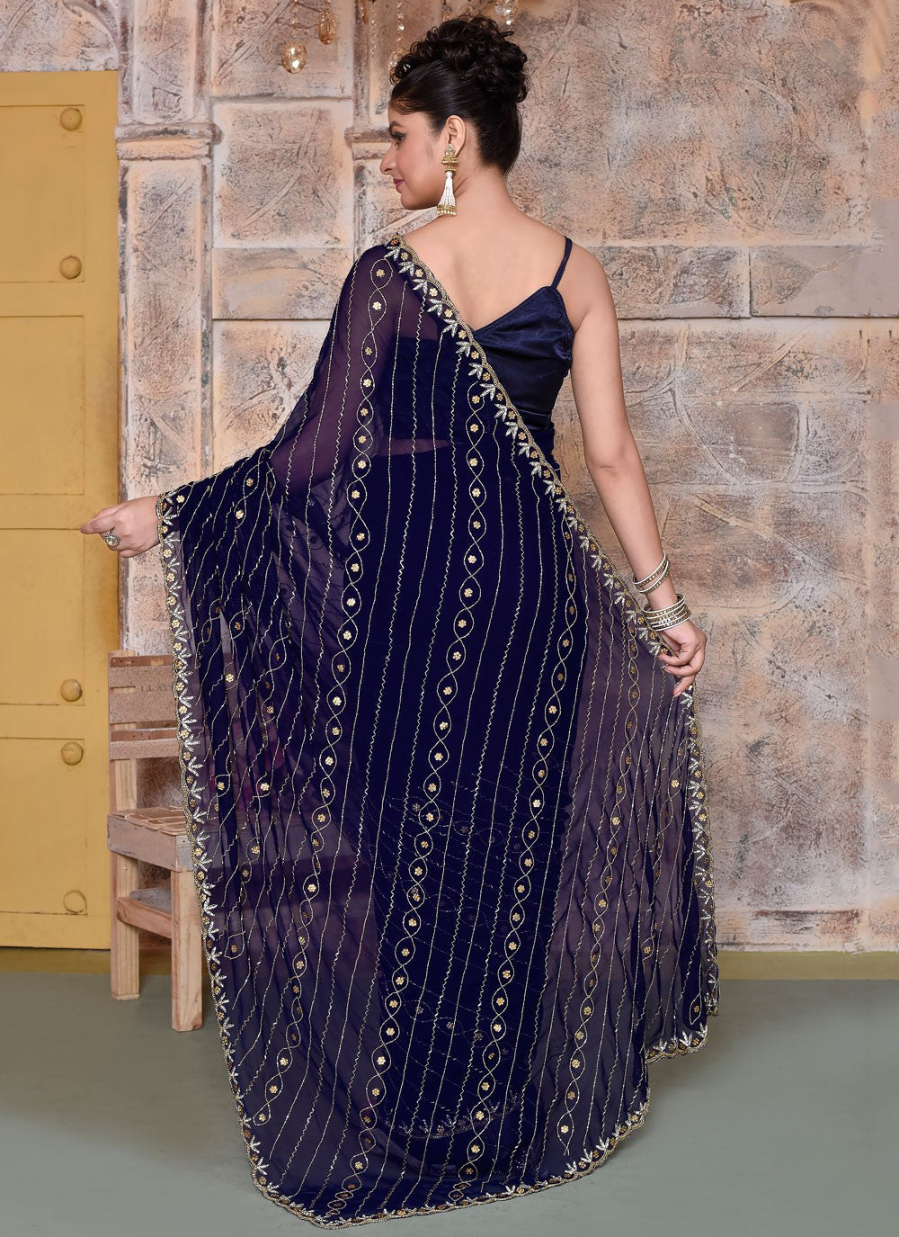 Classic Cut Work Georgette Saree - S7837