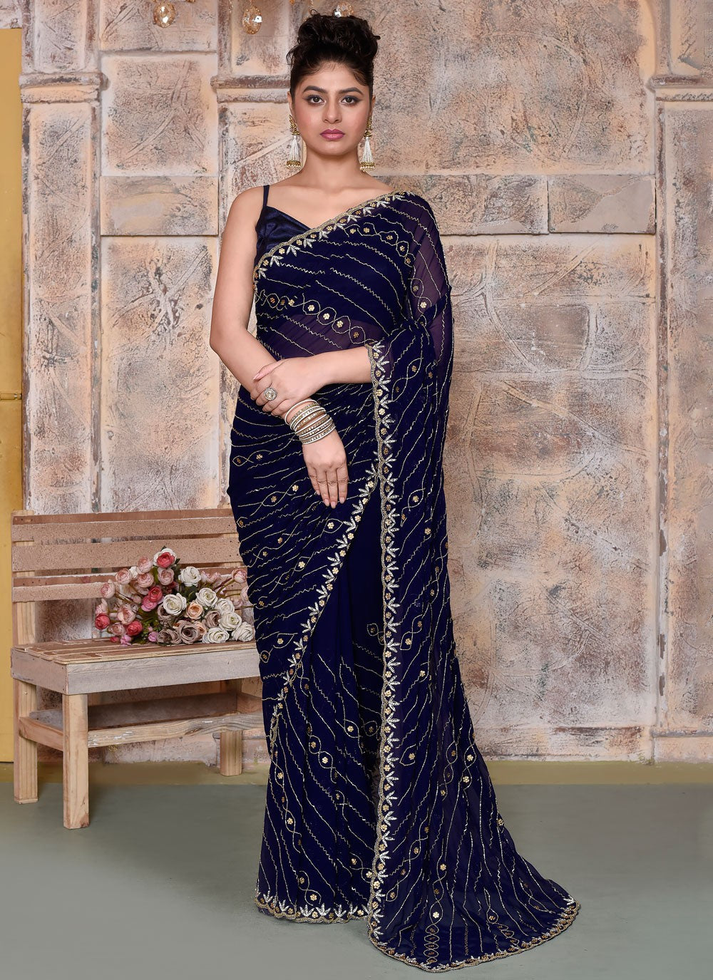 Classic Cut Work Georgette Saree - S7837