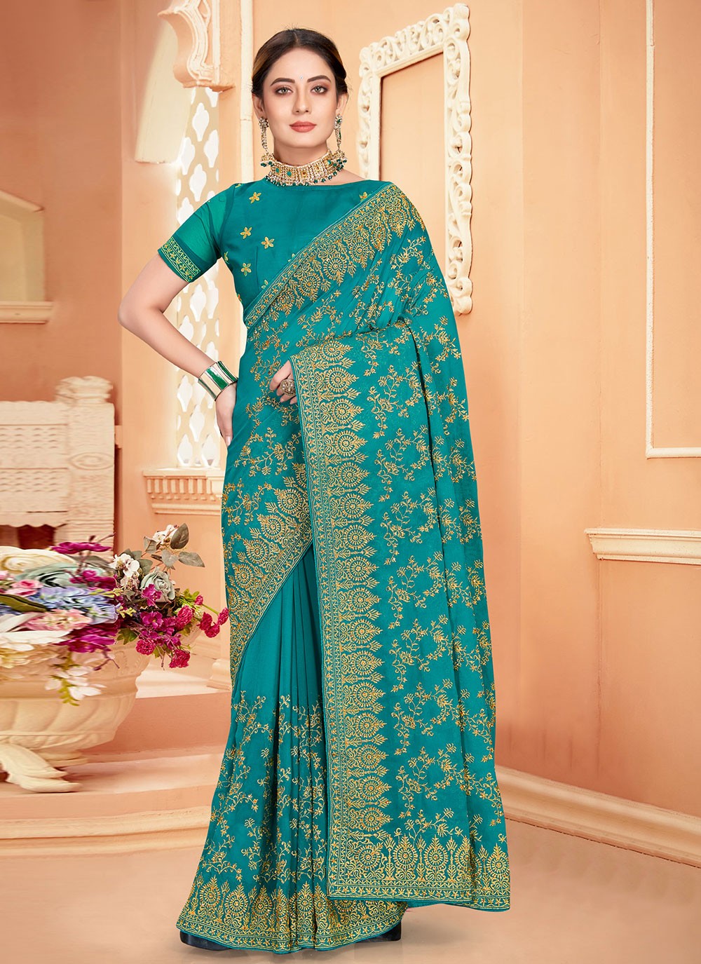 Classic Embroidered Georgette Saree - S1956