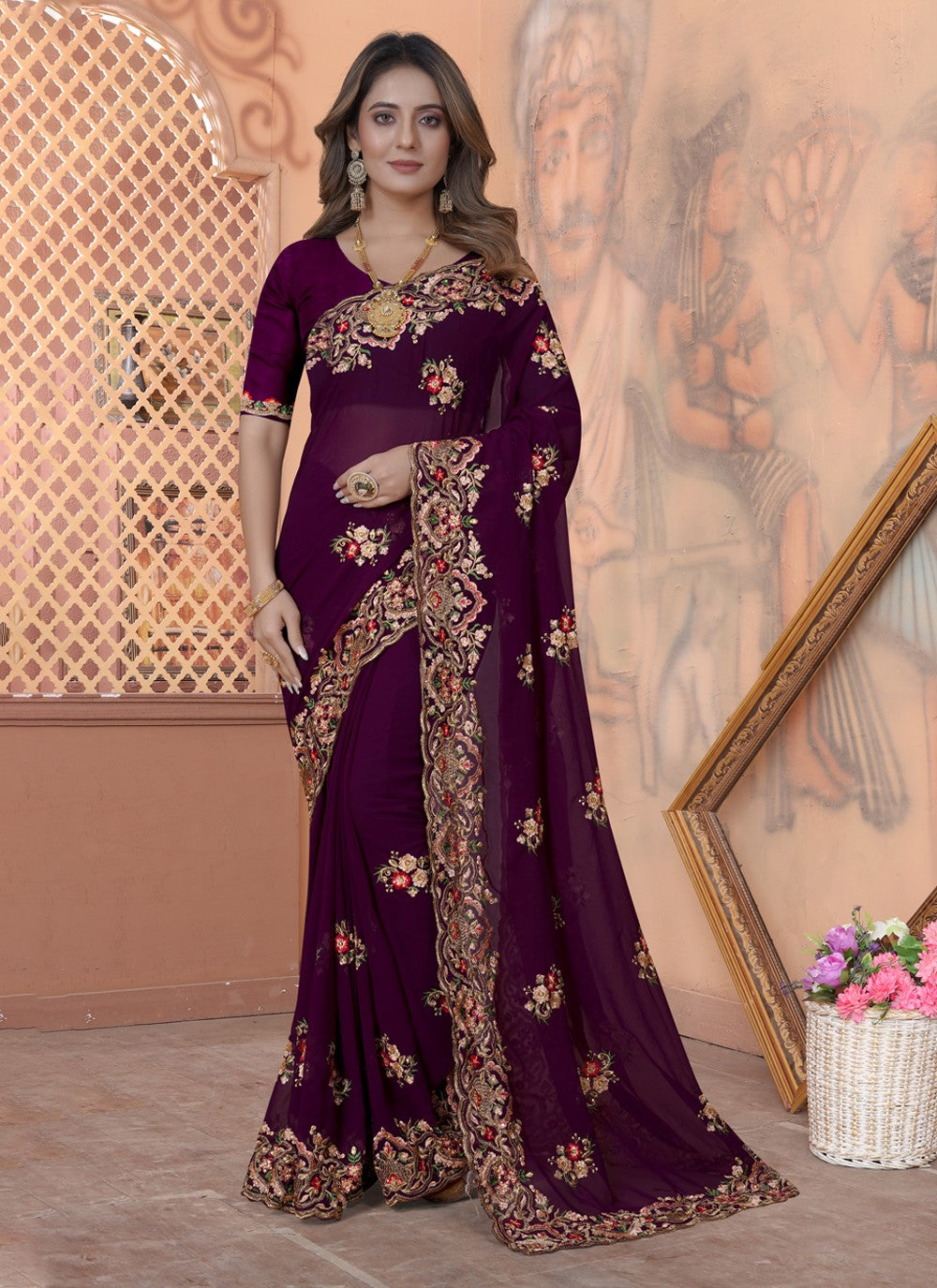 Classic Embroidered Georgette Saree - S3453