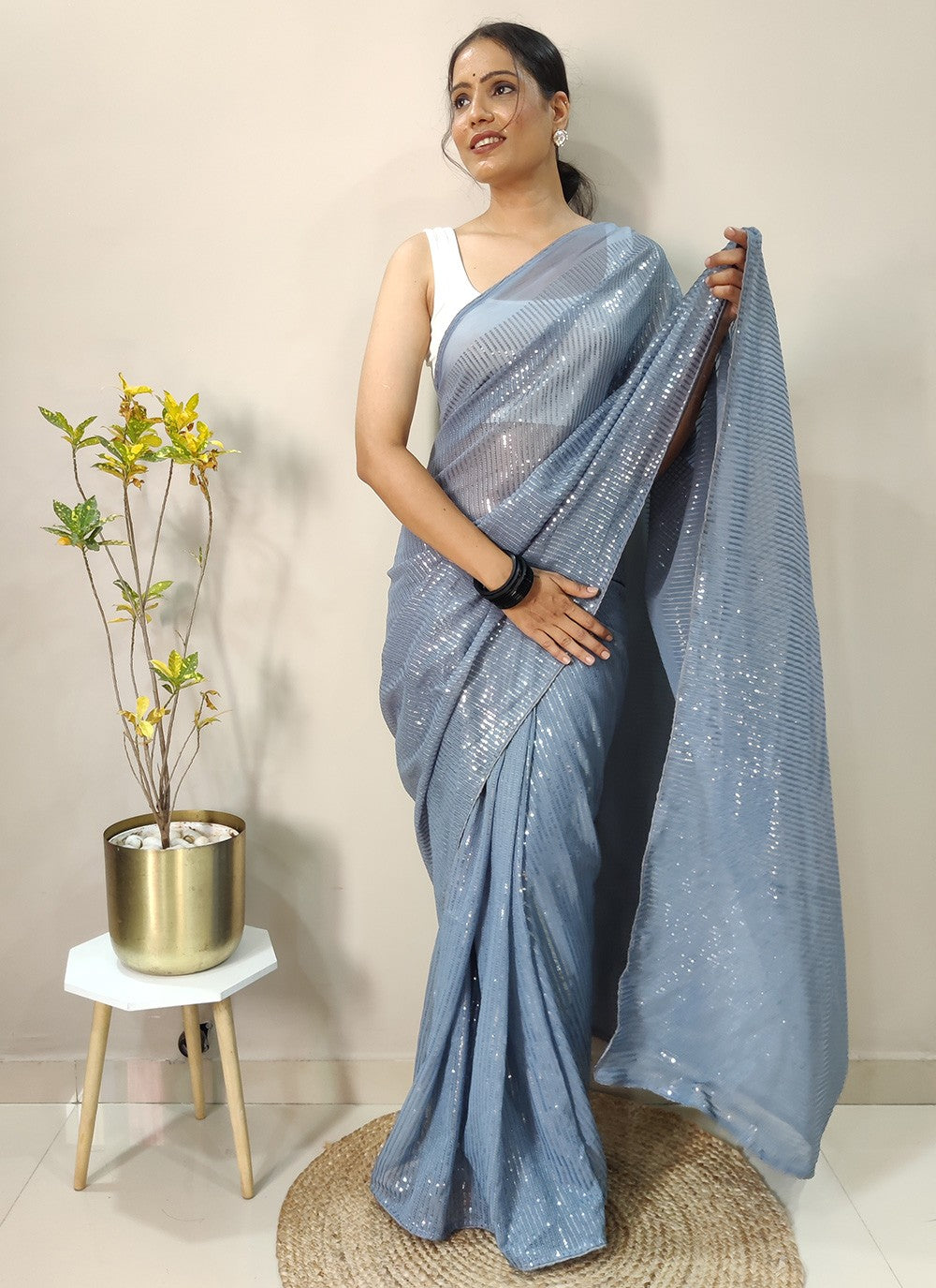 Contemporary Sequins Georgette Saree - S2924