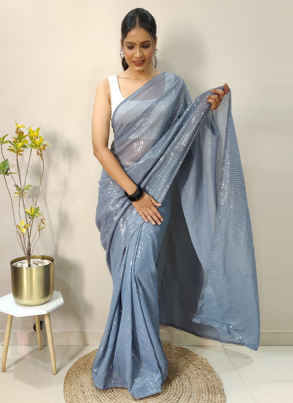 Contemporary Sequins Georgette Saree - S2924