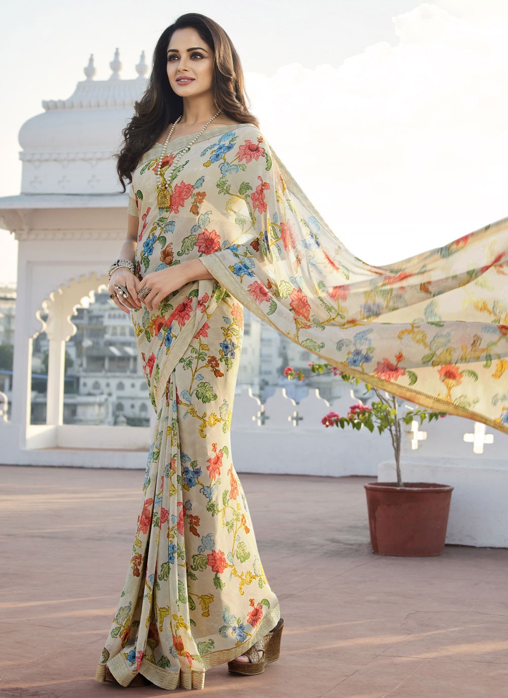 Trendy Printed Georgette Saree - S2890