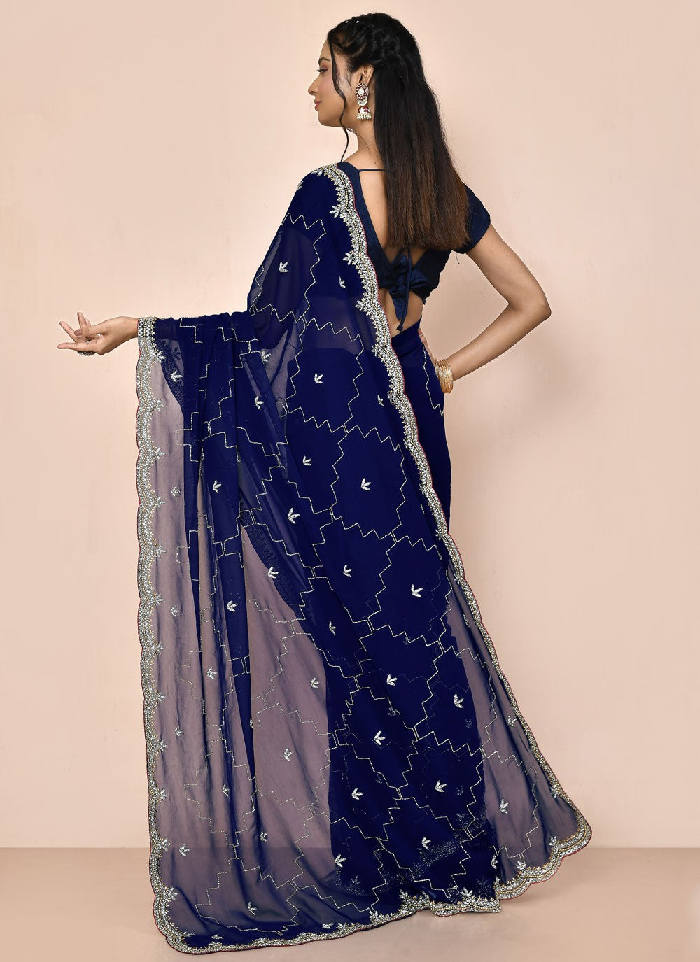 Classic Embroidered Net Saree - S7828