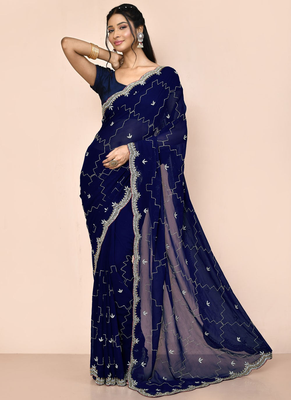 Classic Embroidered Net Saree - S7828