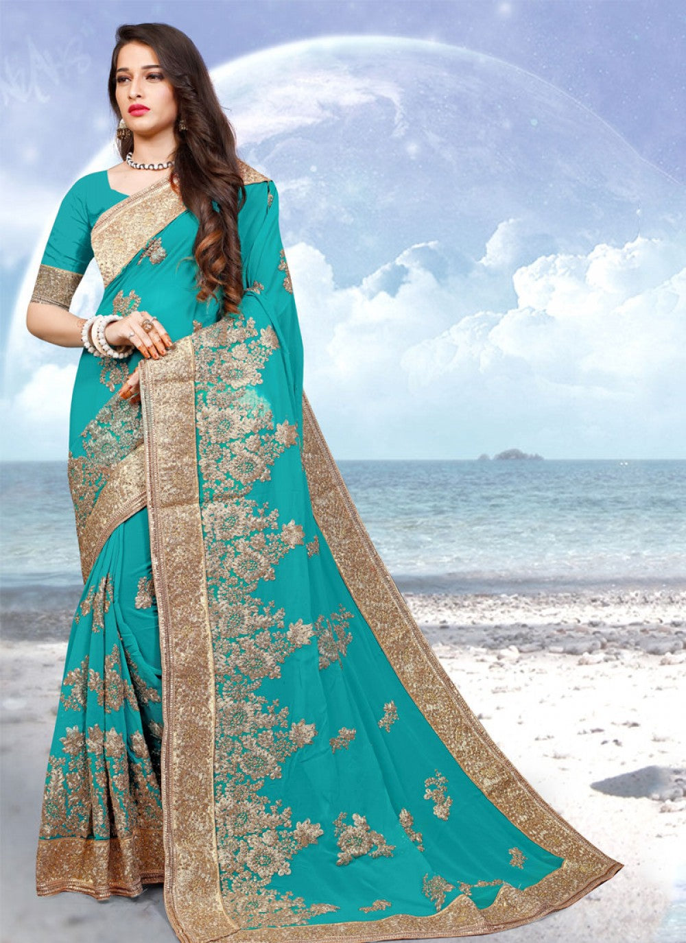 Classic Embroidered Georgette Saree - S0294