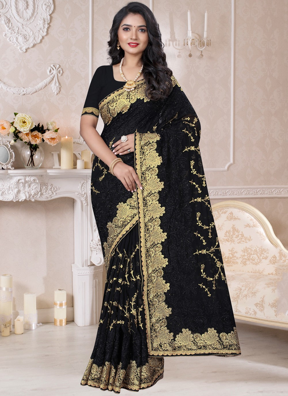 Classic Embroidered Georgette Saree - S0338