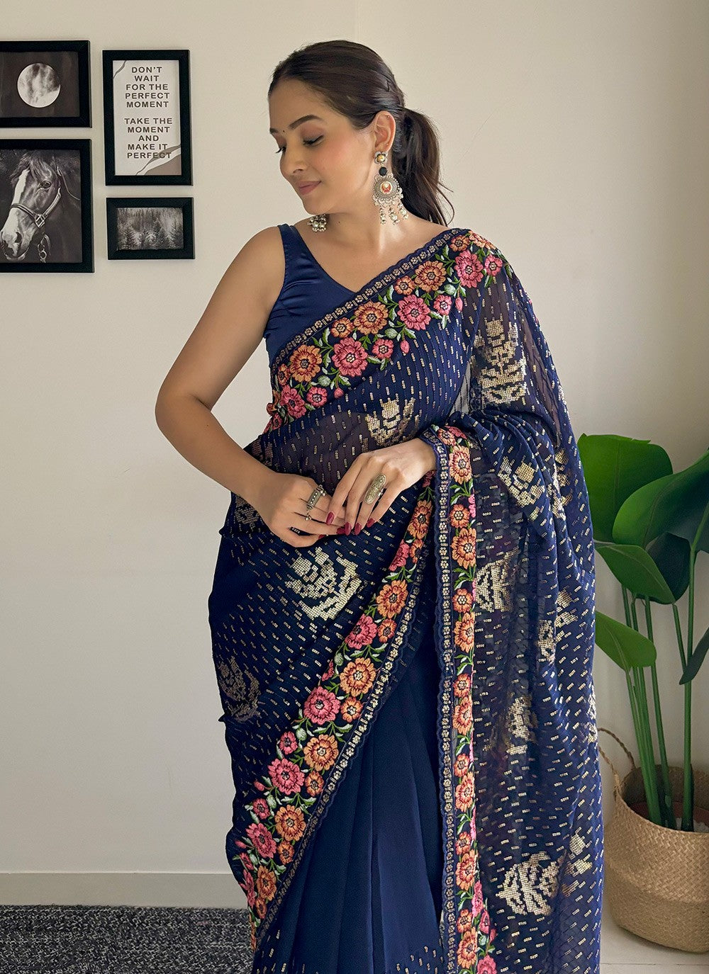 Traditional Embroidered Georgette Saree - S8343